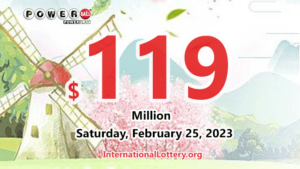 美国的宝可梦（Powerball）于2023年2月22日的结果显示，奖金高达1亿1900万美元。